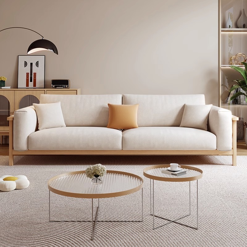 Japanese Style Fabric Sofa Small Apartment Log Style Living Room Rental Room Nordic Apartment Three-Seat Household Small Sofa
