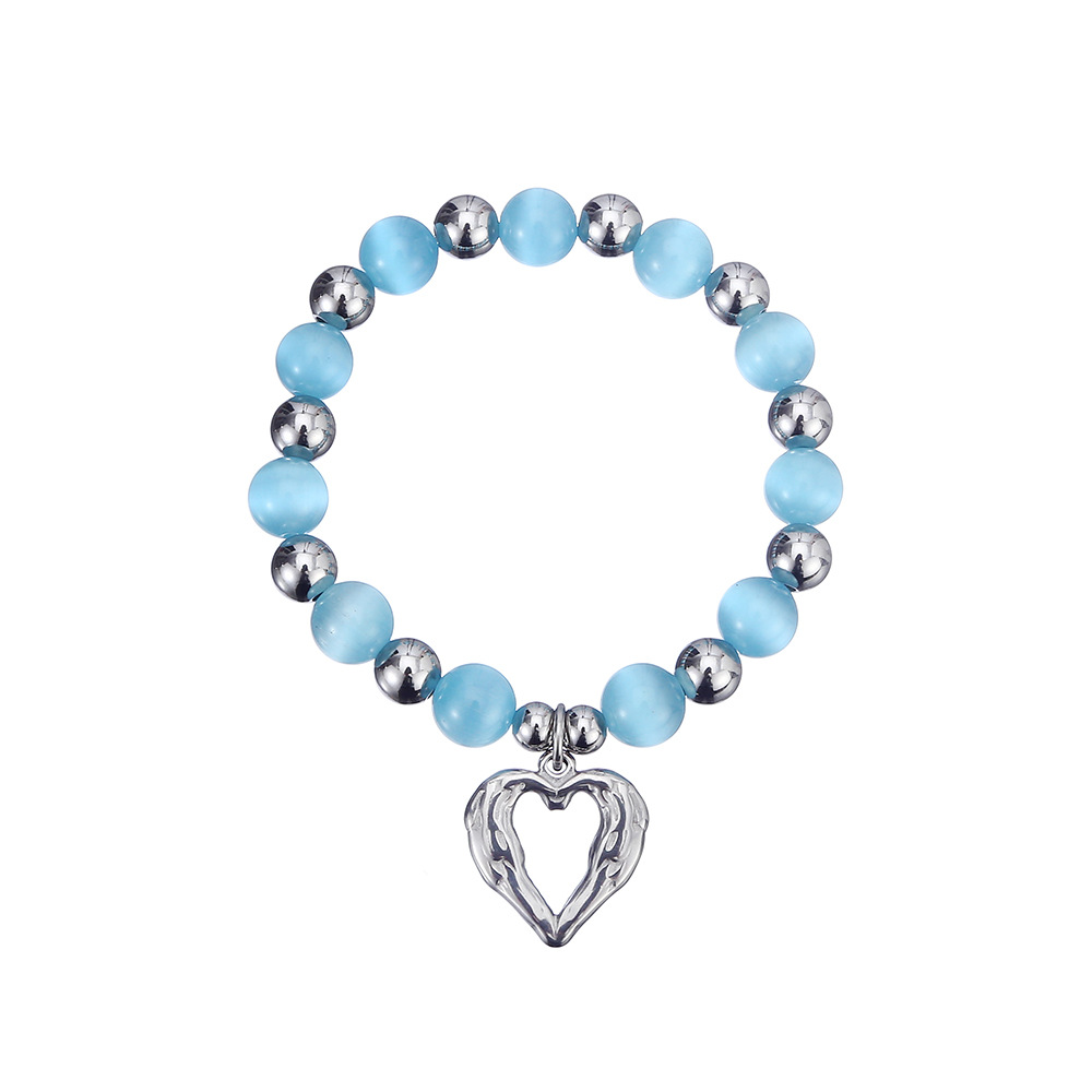 43g Weight Bracelets Classification 304 Stainless Steel Chain Material 1 Piece Quantity Holiday, Daily Occasion 304 Stainless Steel, Cat's Eye Stone Material Heart Shape Pattern Women's Gender Beaded Design Sweet Style Sweet Heart Shape 304 Stainless Steel Cat's Eye Stone Bracelets In Bulk 12