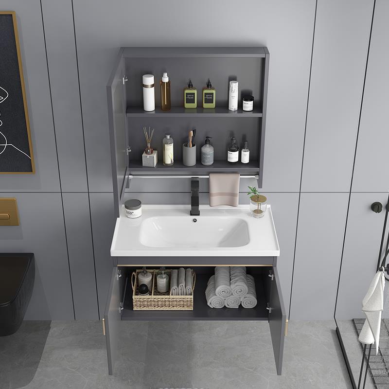 Luz de lujo espacio de aluminio cuarto de baño combinación cerámica integrado lavabo hogar lavabo gabinete combinación lavado Mesa lavabo gabinete