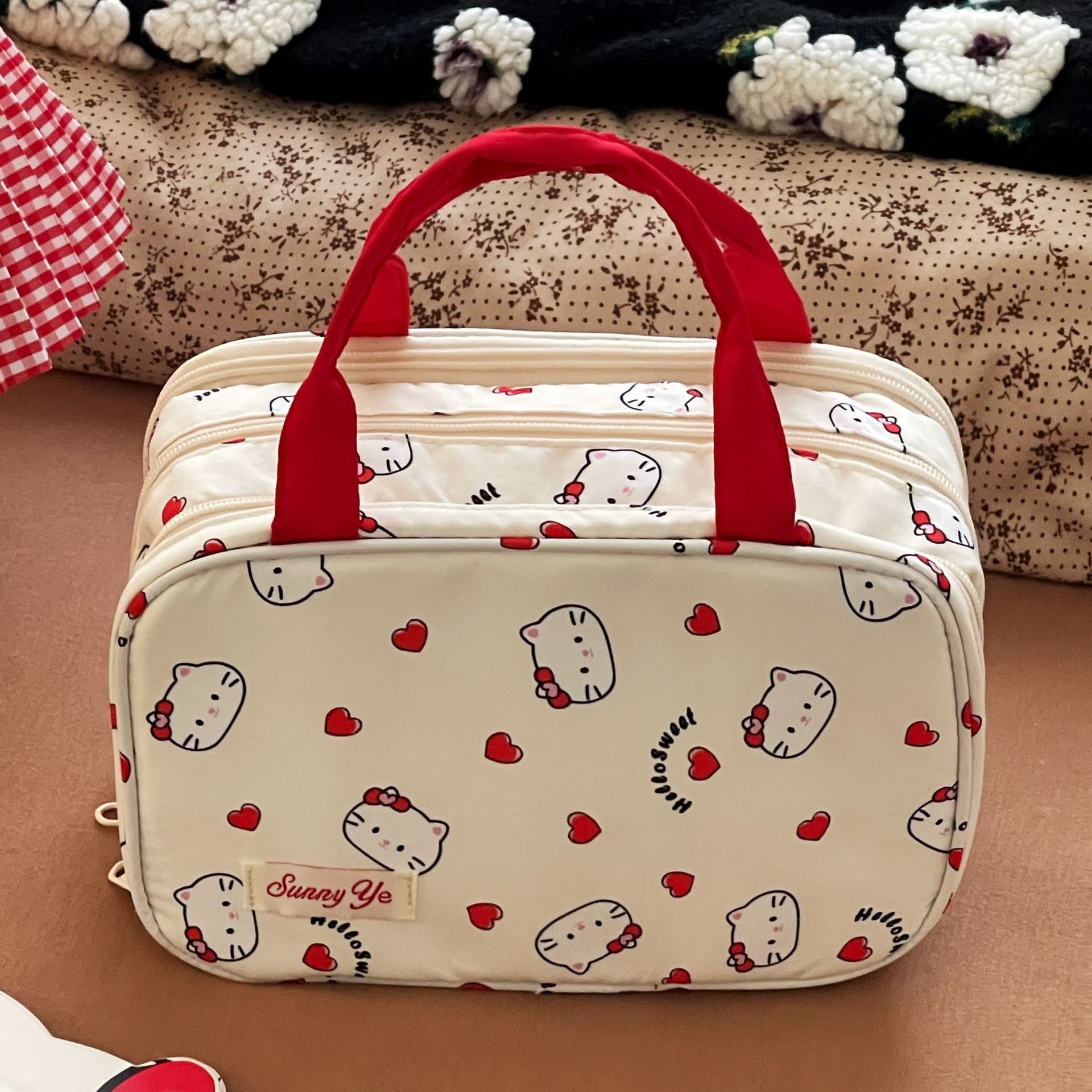 Nueva bolsa de maquillaje para gatos gran capacidad portátil cartón de dibujos animados lavado portátil bolsa de almacenamiento de equipaje de viaje