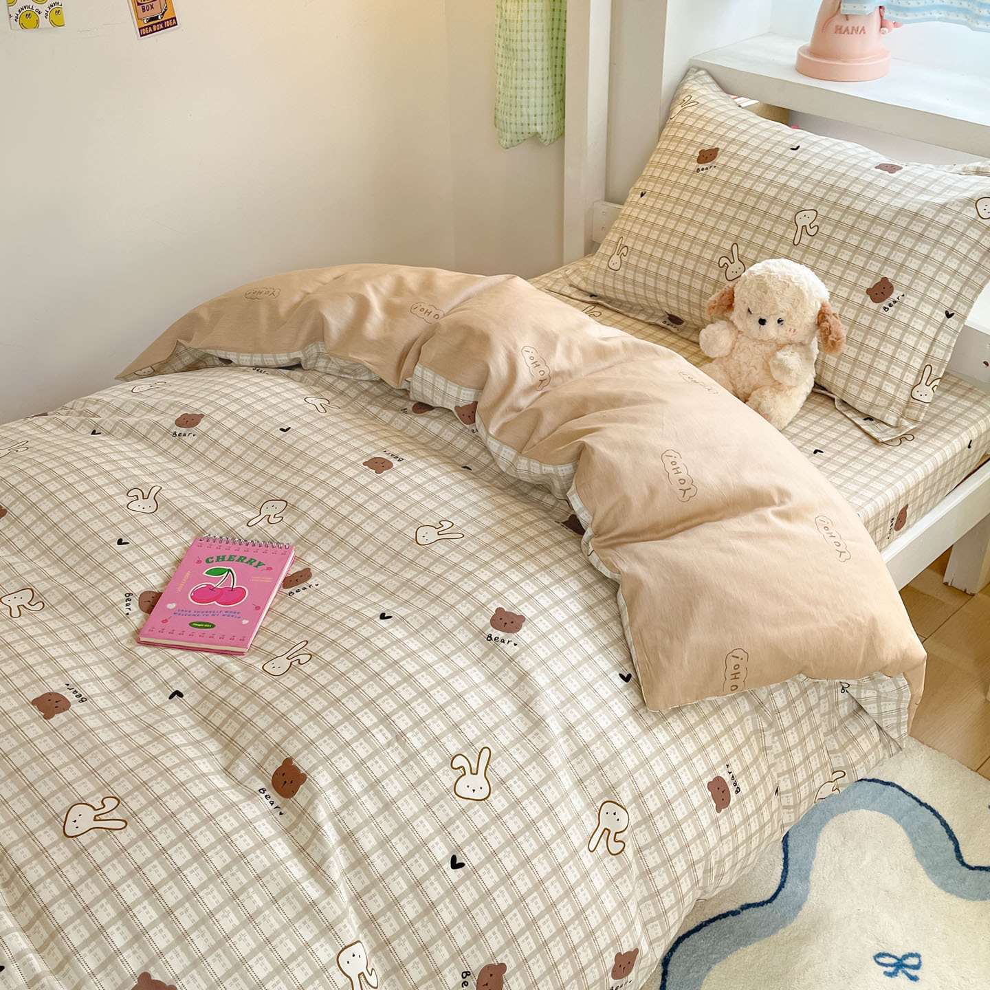 Juego de cama de dormitorio de estudiantes de tres piezas de algodón de algodón, funda de edredón, edredón, edredón, juego completo de núcleo