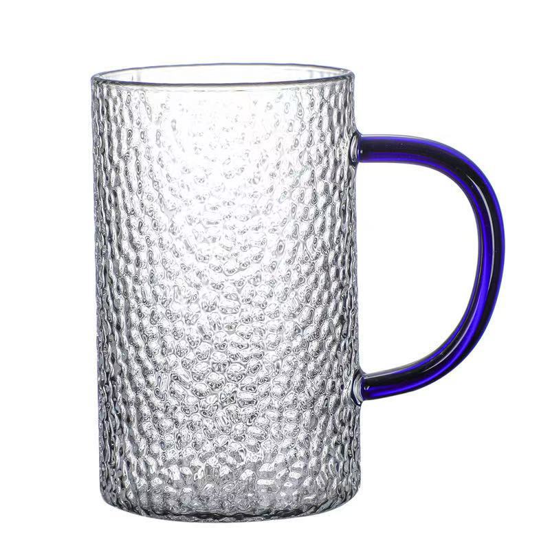 Taza de vidrio resistente al calor de alto silicio, mango de color, taza de desayuno, taza de café, taza de jugo, taza recta simple