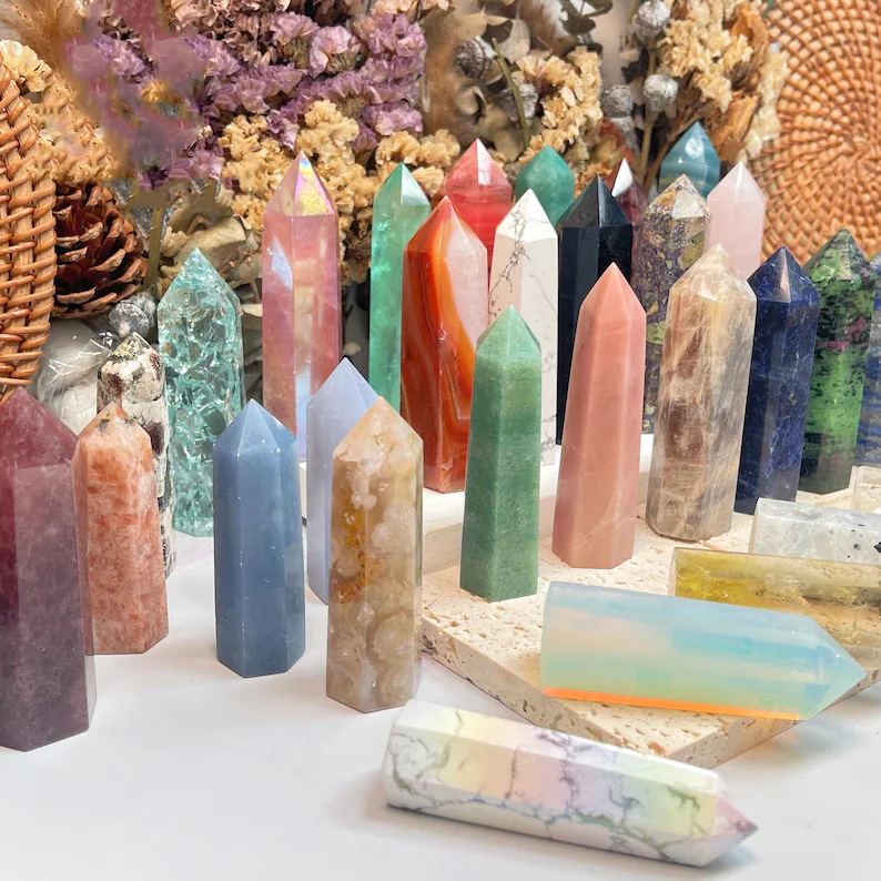 Natural White Pink Yellow Amethyst Hexagonal Single Pointed Column Rough Polished Various Materials Energy Gemstone Crystal Column Ornaments