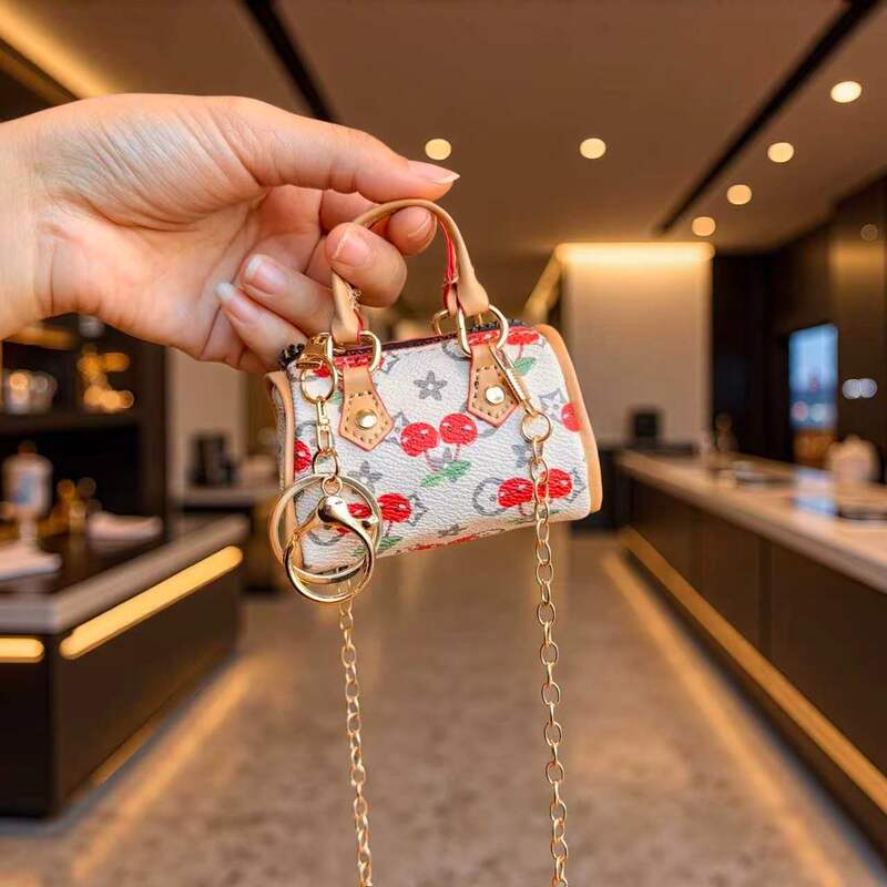 High-End Mini Keychain with Niche Design, Cherry Monogram Pillow Coin Purse, Light Luxury High-End Small Bag High-End Mini Keychain with Niche Design, Cherry Monogram Pillow Coin Purse, Light Luxury High-End Small Bag