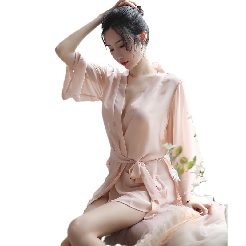 Ropa interior erótica, gasa, hogar, pijamas eróticos, perspectiva, túnica de manga larga, tentación caliente, camisón de viento puro, cabello femenino