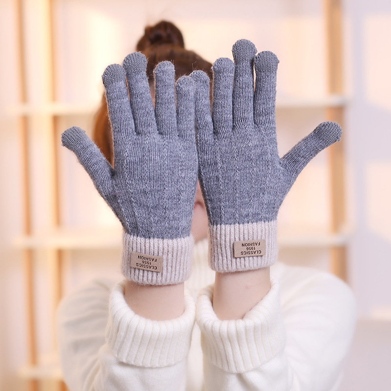 批发冬季保暖羊绒触屏手套韩版时尚针织加绒手套户外运动成人手套