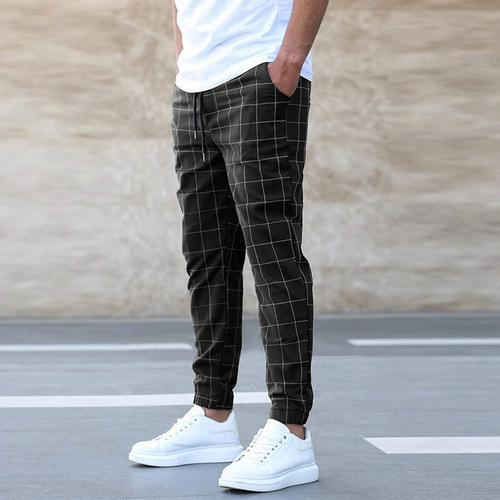 New European and American street-style plaid casual pants, fashionable men's casual corduroy pants—wholesale.