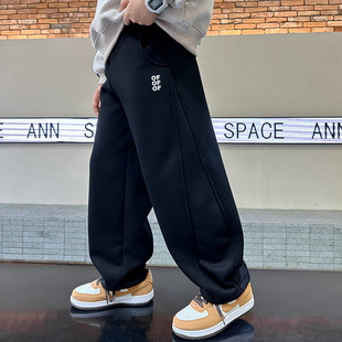 Boys Pants Autumn New Straight Casual Big Boys Fall/Winter Children's Fall fleece-lined Sports Pants 2024