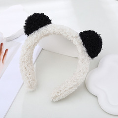 Adorable Panda Hairband, Black and White Lamb Wool, Korean Wide Edge Hairband for Girls, Plush Face Washing Headband, Direct Manufacturer Sale