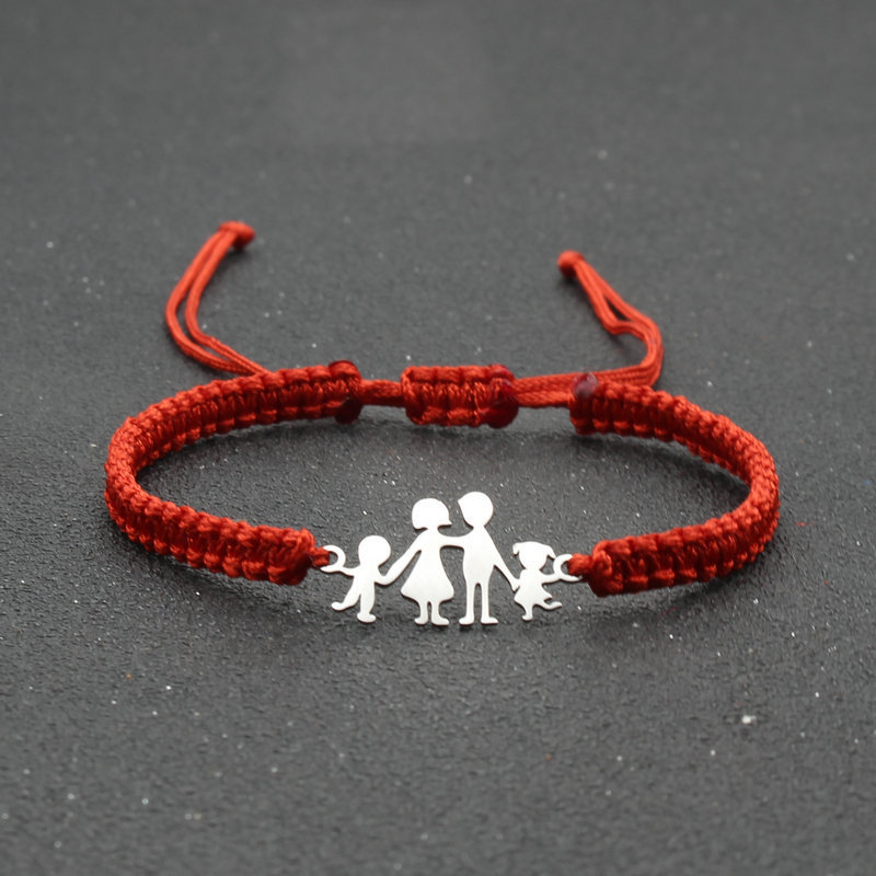 Stainless steel Family Style happy a hand-woven adjustable red rope bracelet women's hand rope cross-border e-commerce supply