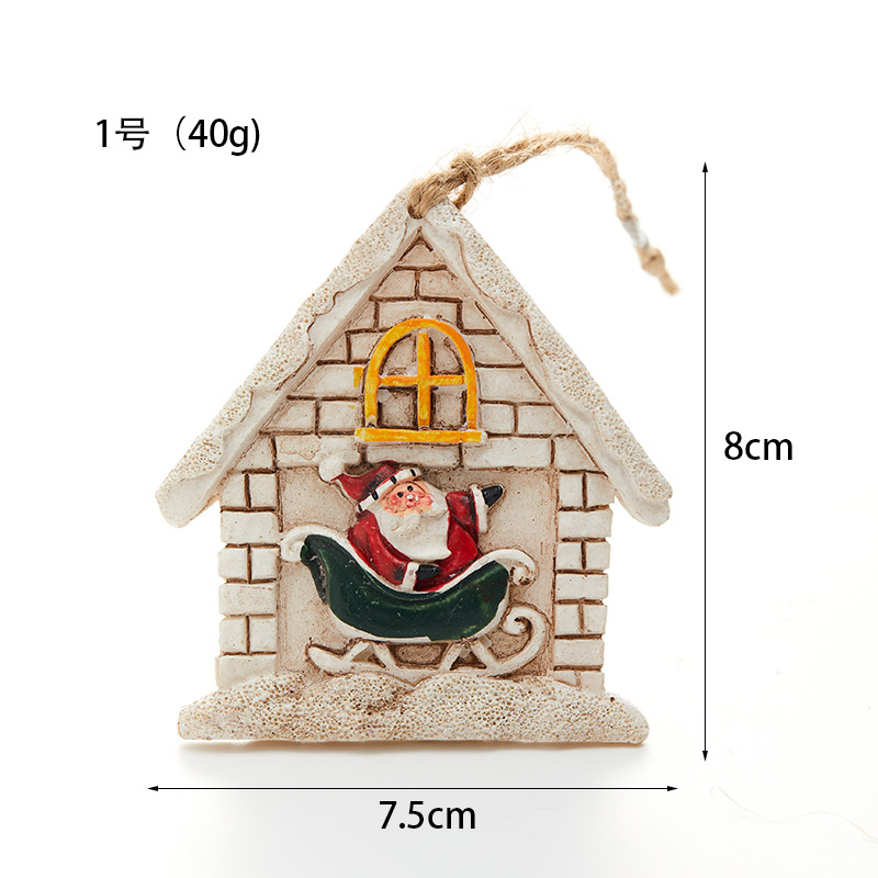 Madera Santa resina muñeco de nieve pequeña casa colgante decoración de Navidad escenario prop decoración