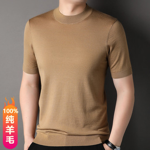 Worsted 100 Pure Wool Sweater Short Sleeve Men's Half Turtleneck Sweater New Puyuan Sweater Half Sleeve All-match Top Trendy