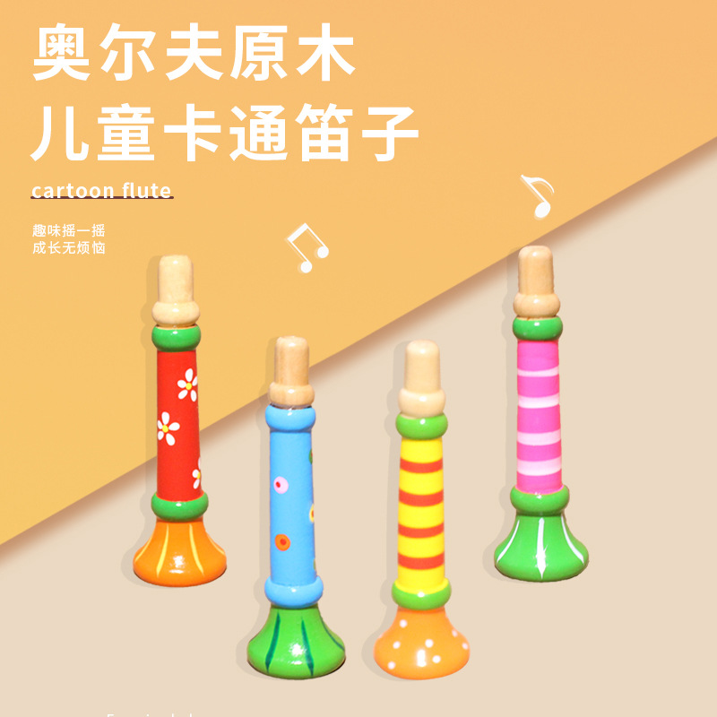 Fábrica directa de los niños tocando instrumento musical trompeta de madera infantil niños educación temprana instrumento musical juguete material didáctico al por mayor