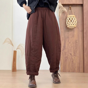 2024 Winter New Loose High Waist Elegant Slimming Thickened Quilted Elegant Casual Pants Vintage All-match Trousers