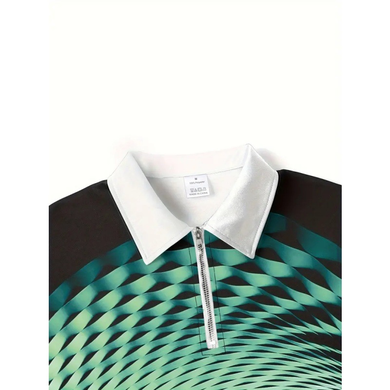 Venta caliente transfronteriza creativo visual vórtice 3D impresión digital para hombres calle alta suelta manga corta cremallera camisa POLO