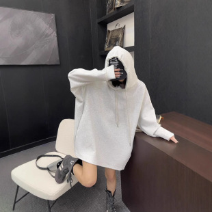 plus size Women's Solid Color Loose Hooded Lazy Style Sweater Spring New chubby girl Mist Casual Top