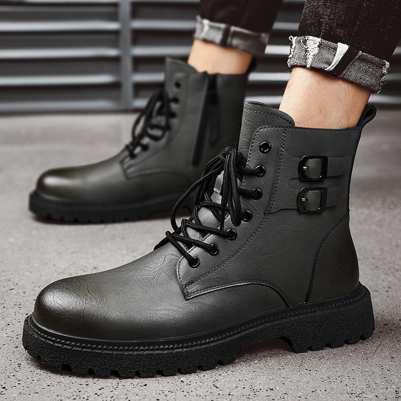 Large Martin Men's Autumn/Winter Genuine Leather Short Plush and Warm Cotton Zipper Motorcycle Boots_voghion.com