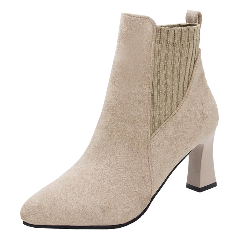 Calcetines botas para mujer 2020 Otoño e Invierno Nuevo dedo del pie puntiagudo tacón grueso tacones altos celebridad de Internet botas finas botas cortas elásticas para mujer al por mayor image 1