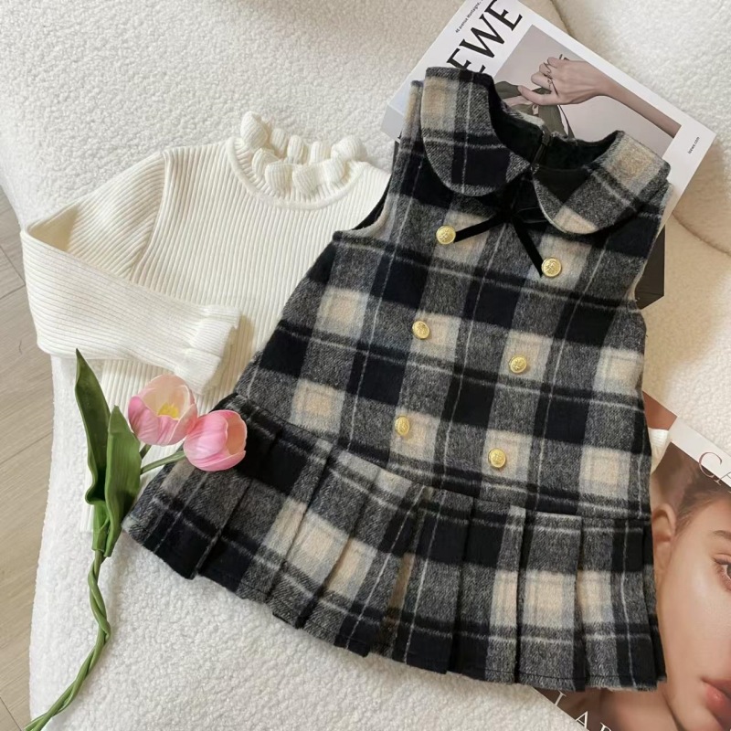 Ropa para niños para niñas 2025 vestido a cuadros sin mangas de invierno vestido cálido grueso acolchado de moda coreana para niñas