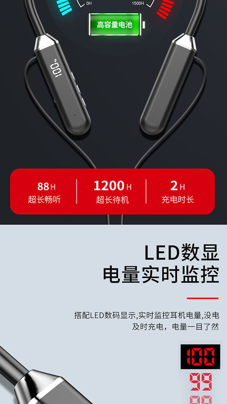 New 2025 Bluetooth Headphones, Wireless Neckband Style, Comfortable for Long-Wear, Suitable for Men and Women, Special for Sports and Running, High Battery Capacity