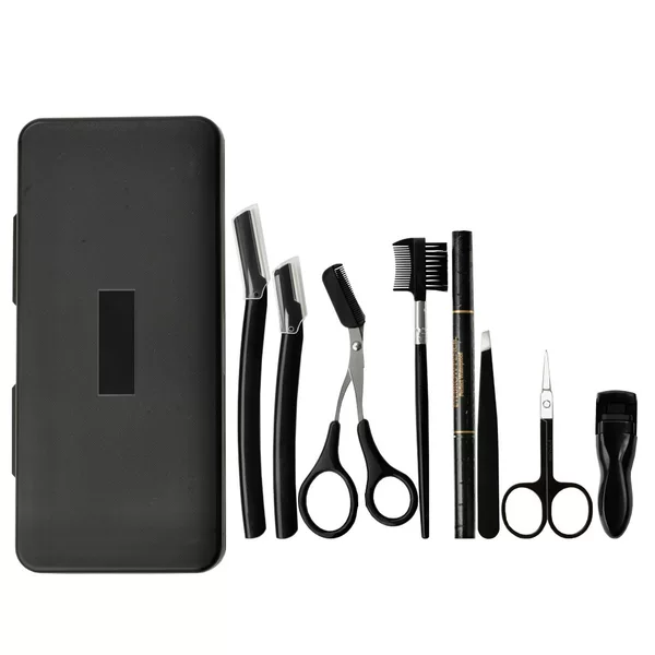 Cross-Border Hot-Selling Eyebrow Trimming Set Macro Eyebrow Razor with Comb Eyebrow Scissors Eyelash Curler Stainless Steel Eyebrow Tweezers Eyebrow Trimming Tool Set