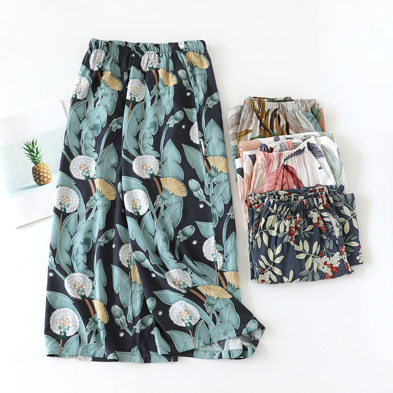 Wide-leg Household Pants Cotton Silk Cropped Pants Pajama Pants Women's Thin Cotton Cotton Silk Home-wearable Artificial Cotton Loose