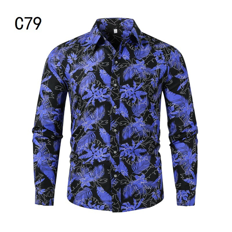 1507-C79-P18 мужская одежда 2021 осень новая рубашка больших размеров с длинным рукавом рубашка с цветочным принтом Мужская без глажки