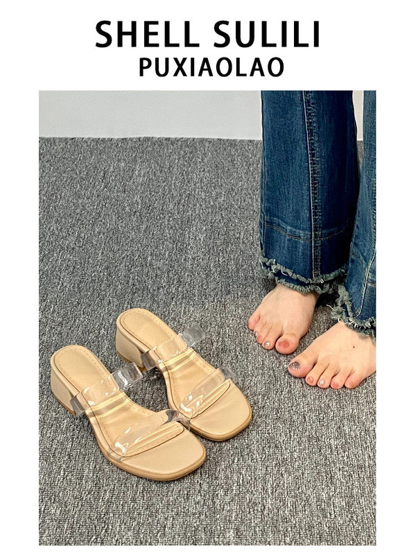 Sheepskin in Stock! Transparent Sandals for Women with Chunky Heels, 2026 Spring/Summer High Heels, Outdoor High-Heeled Slippers, Large Sizes