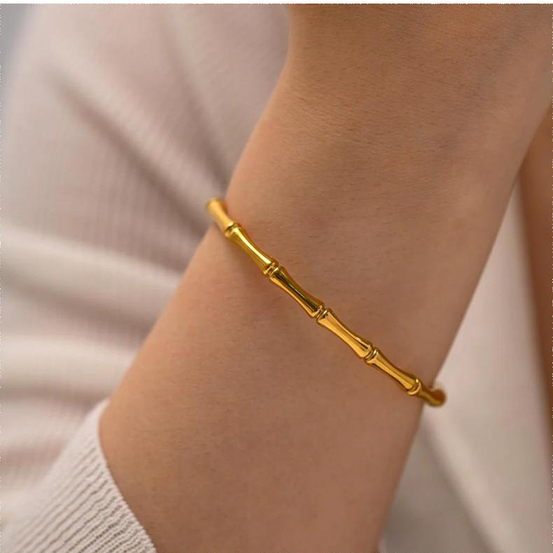 Basic Retro Leaf Solid Color Knot Stainless Steel 18K Gold Plated Bangle In Bulk display picture 1