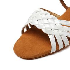 Children's Professional Latin Dance Shoes, White Knit High Heels, Soft Sole Dance Practice Shoes, Kids Standard Dance Shoes