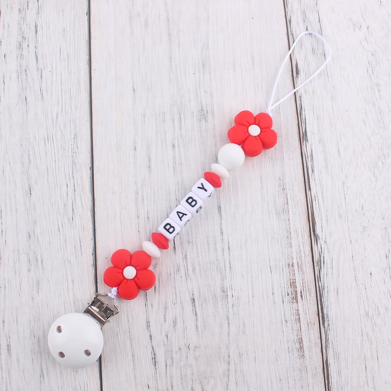 Nuevo bebé suministros dibujos animados colorido flor mordedor calmante bebé DIY hecho a mano con cuentas pezón anti-gota cadena
