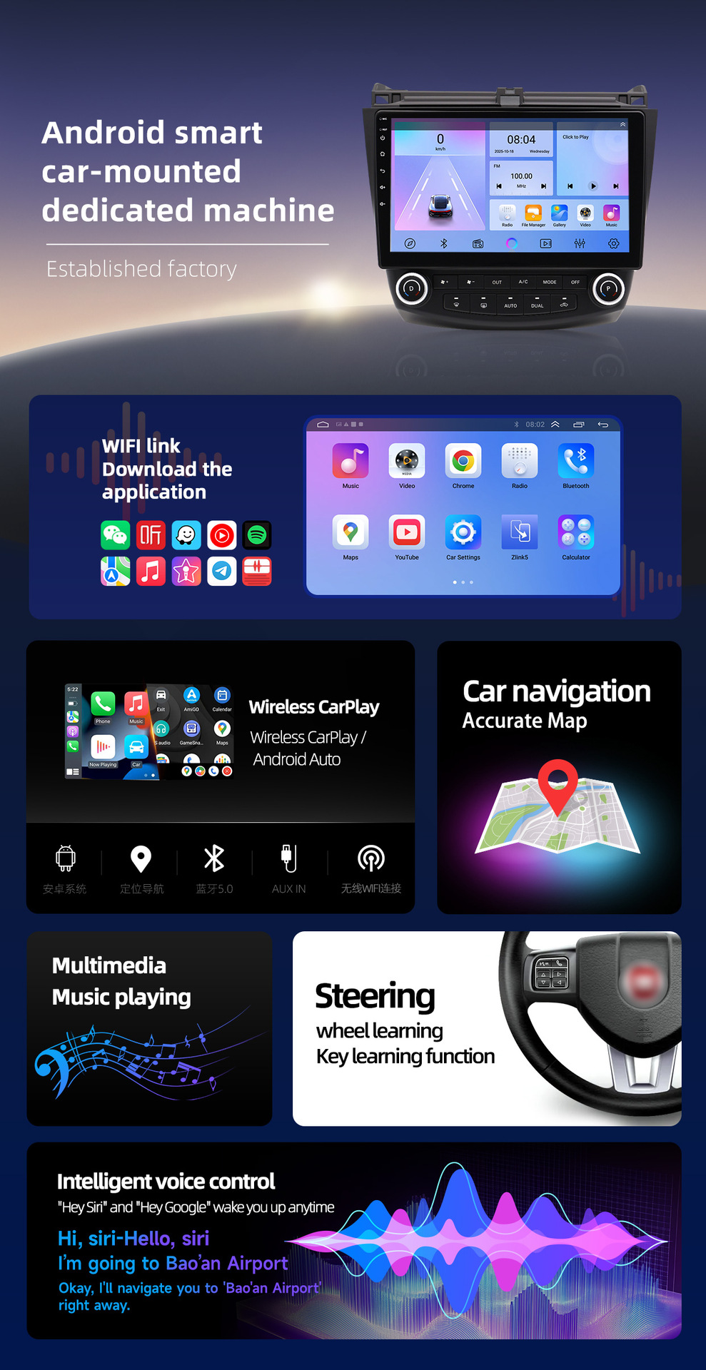 CarPlay Car Navigation GPS Stereo for Honda Civic 2016-21dvd