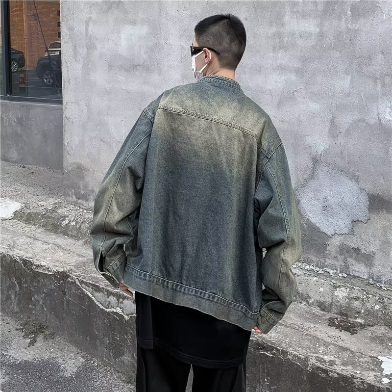 Retro Washed Vintage Denim Jacket, Loose Casual Zipper Jacket, Top_voghion.com