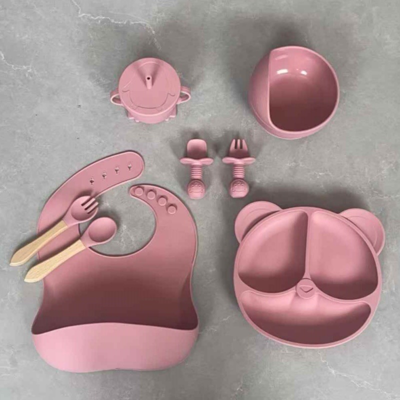 ベビー用品 シリコン製食器 ベビー用補助食器 子供用食器 ベビー食器セット 子供用品 8点セット|undefined