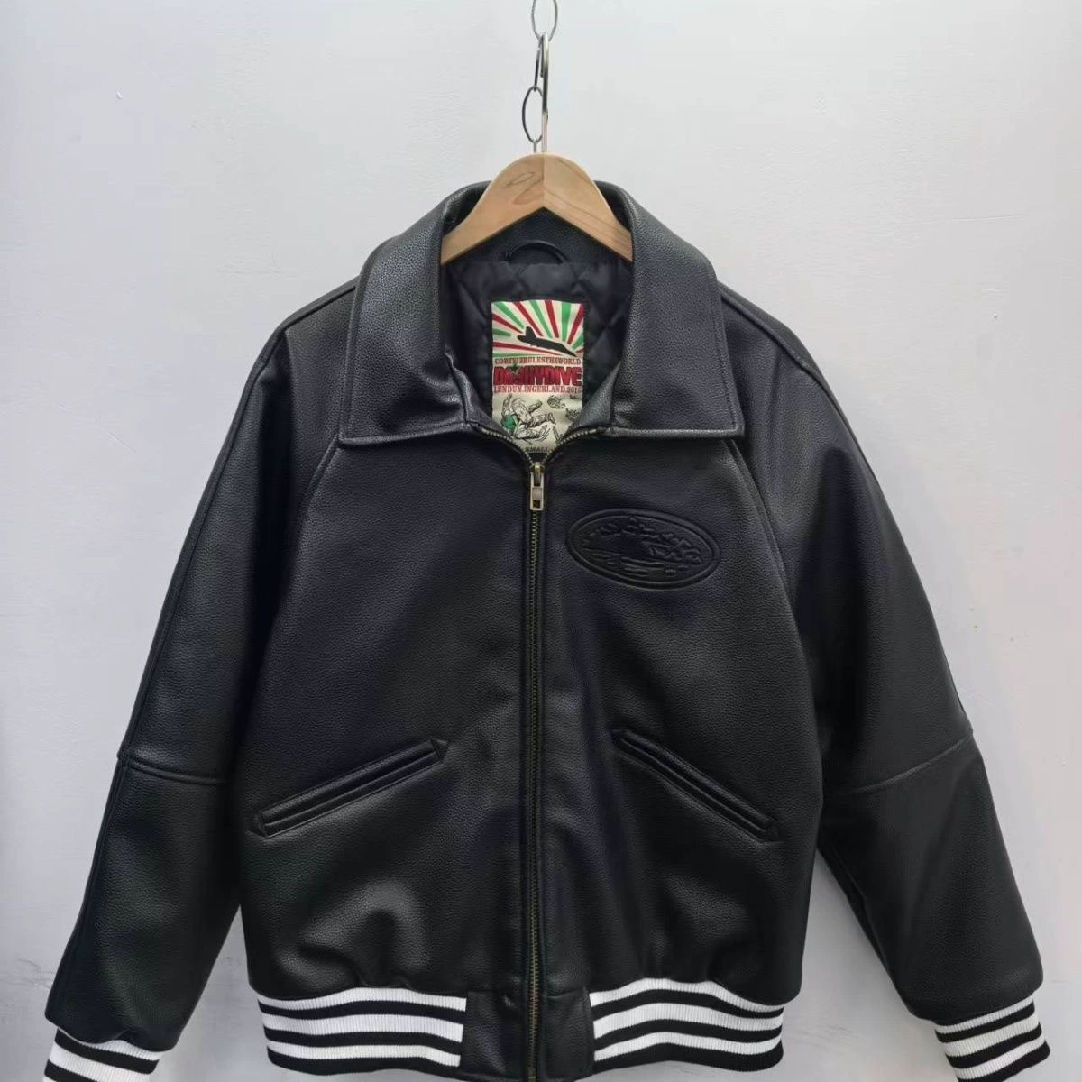 Retro polyurethane demi-season down jacket, American style
