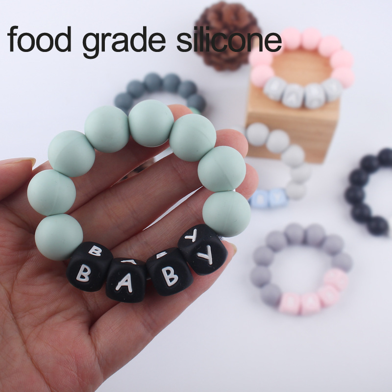 Nuevo bebé suministros mordedor pulsera creativa DIY nombre colorido de silicona letras mordedura juguete