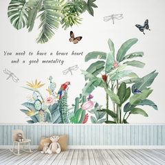 廠家新款ins北歐植物綠葉蝴蝶牆貼畫客廳臥室自帶背膠貼紙畫Y-84