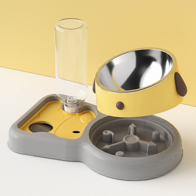 Transfronterizo nuevo pez pequeño estanque de loto gato tazón de acero inoxidable doble tazón de peluche perro tazón de fuente de alimentación para mascotas tazón de arroz suministros