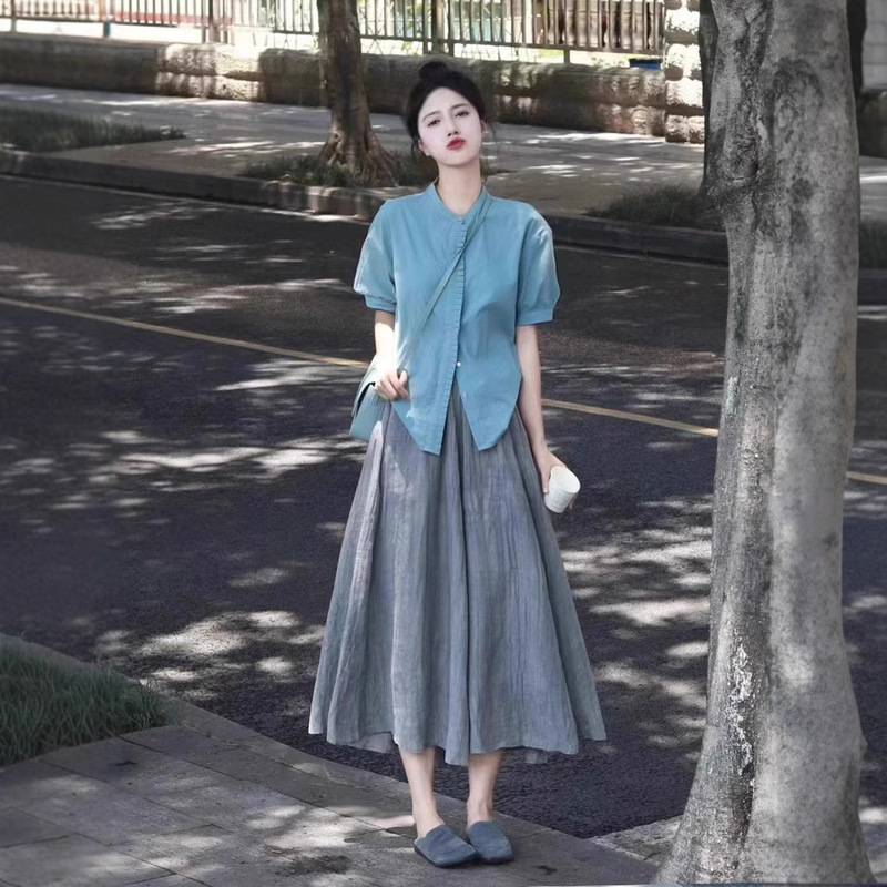 Summer Women's Wear Dopamine Milk Tea Salt Lightly Mature Wear with a Set of Chic and Beautiful Dress Two-Piece Set