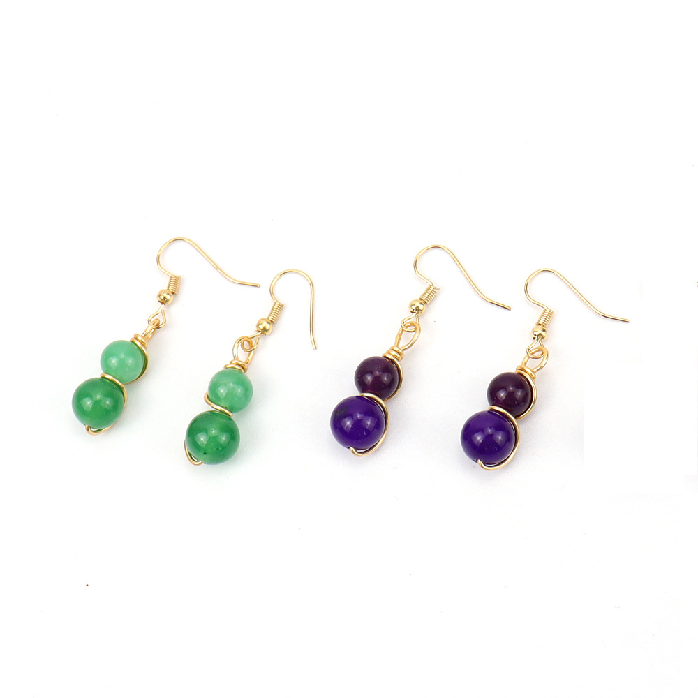 8g Weight Ferroalloy Ear Needle Material Drop Earrings Classification 1 Pair Quantity Holiday, Daily Occasion natural stone, Copper Material Gourd Pattern Women's Gender Beaded Design Casual, Pastoral Style 1 Pair Casual Pastoral Gourd Beaded Natural Stone Copper Drop Earrings 16