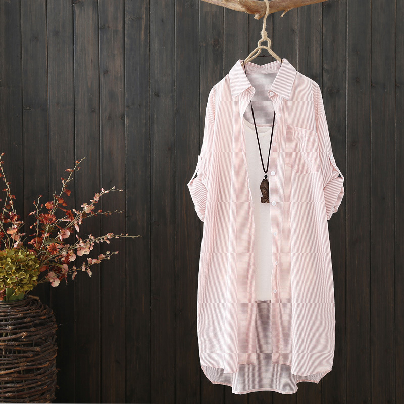 Summer 2026 Mid-Length Striped Top Loose Women's Shirt Fashionable Outerwear Cardigan Sun Protection Versatile Thin Jacket Summer 2026 Mid-Length Striped Top Loose Women's Shirt Fashionable Outerwear Cardigan Sun Protection Versatile Thin Jacket
