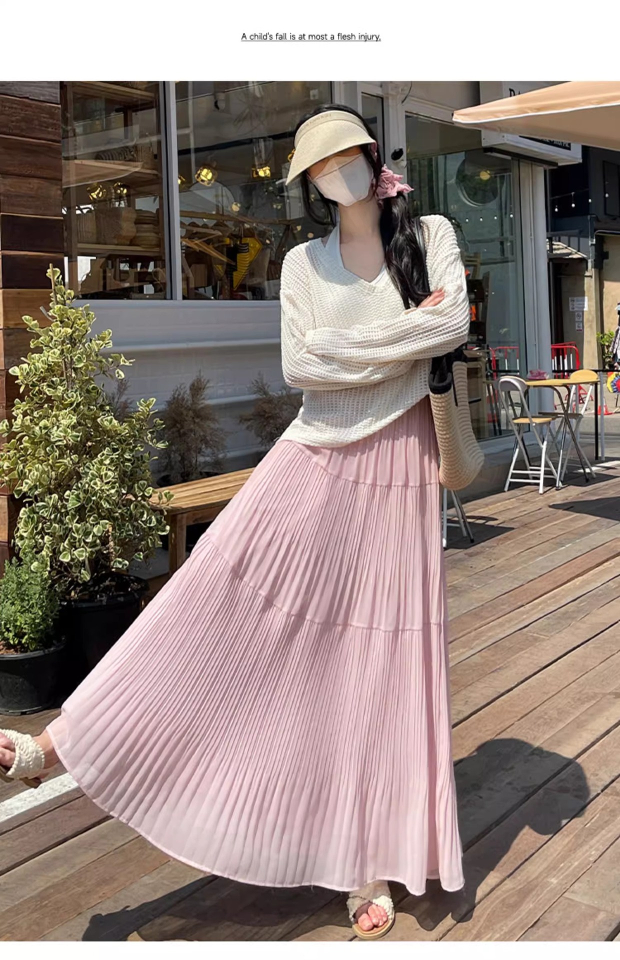 Chân váy xếp ly chữ A eo cao dáng xòe cho nữ mùa hè — Người đàn ông nhỏ màu trắng (chiều cao 150-155) chi tiết 15