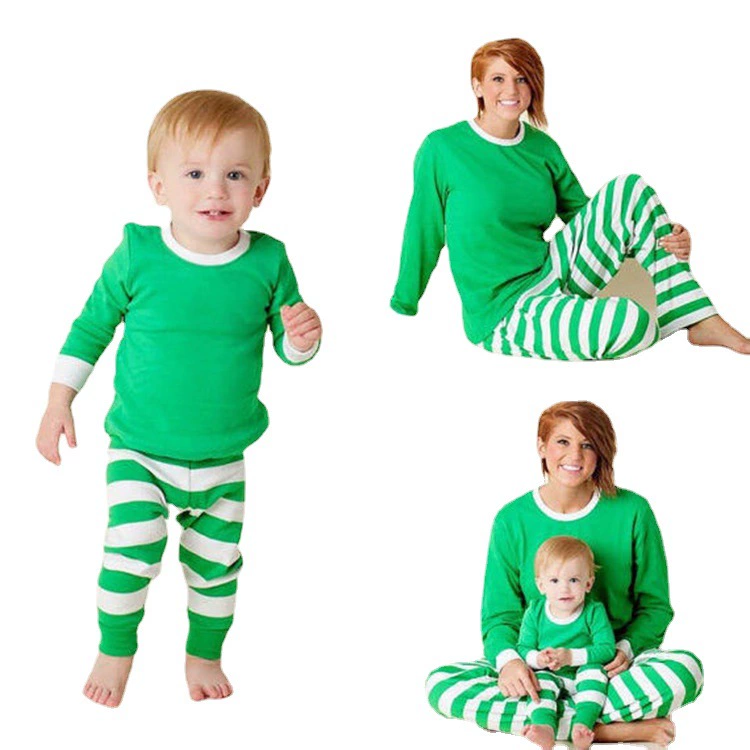 Christmas family pajama set, European style, matching parent‑child striped sleepwear