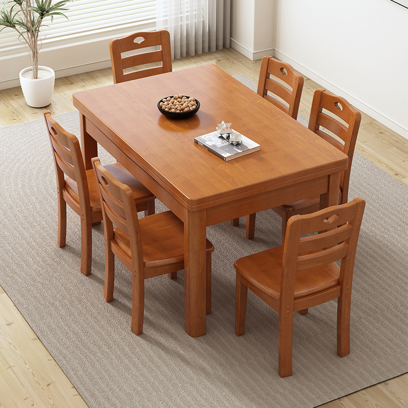 小户型家用长方形餐桌全实木餐桌椅组合现代简约四人六人吃饭桌子