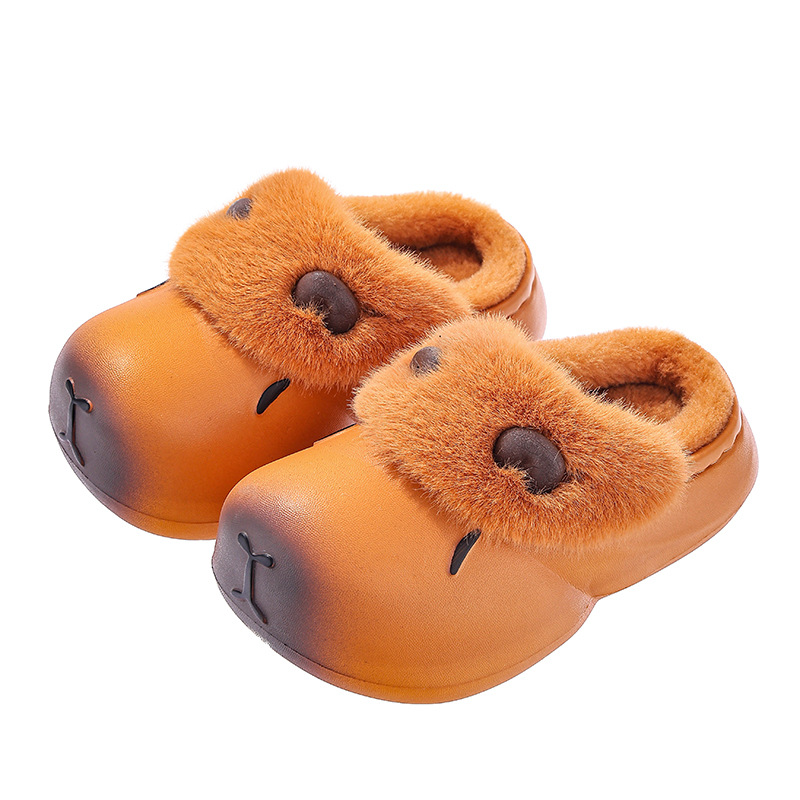 Zapatillas de algodón de invierno para niños Capibara, zapatillas de algodón para niños y niñas, zapatillas de algodón cálidas y impermeables para padres e hijos, bolsas de tacones para niños