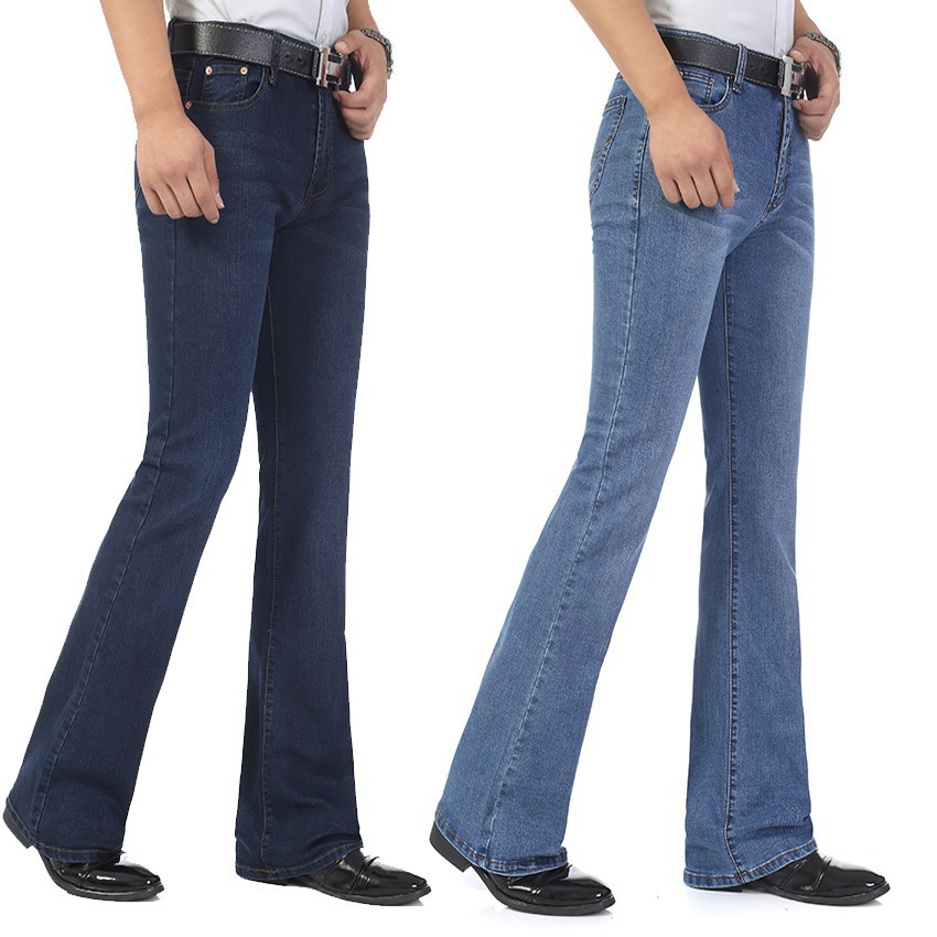 Spring, Autumn, Summer and Winter Men's Denim Micro-Flared Pants, Business Casual, Mid-Waist, Slim, Elastic, Thick Long Pants, Fashionable for All Seasons