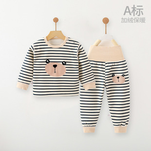 Baby's Thermal Underwear suit Boys' Girls' Autumn Clothes Autumn Trousers fleece-lined Baby's High Waist Belly Protection Pants Pajamas Two-piece Set