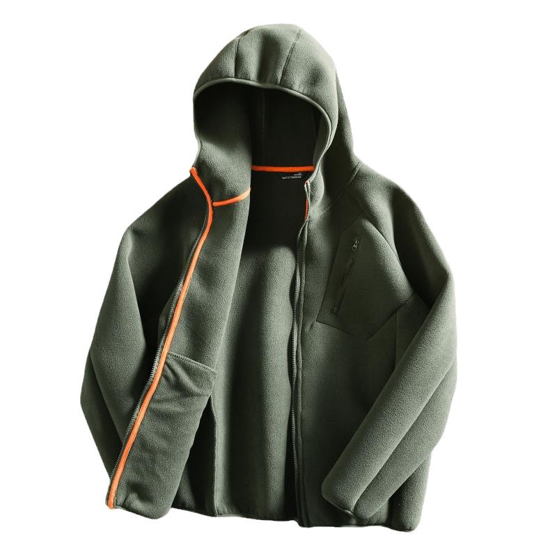 Abbigliamento maschile Ottimo prodotto! Pile polare double face! Felpa cardigan con cappuccio in peluche spessa, calda e tinta unita, da uomo, autunno e inverno_voghion.com