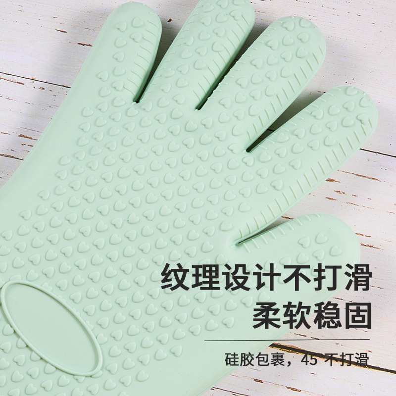 耐高温五本指シリコン断熱手袋キッチン家庭用滑り止め防熱焼き電子レンジ箱焙煎専用手袋|undefined