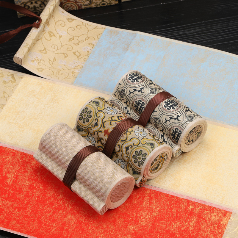 小号迷你宣纸空白手写卷轴手卷文房锦盒书法小楷半生半熟毛笔软笔